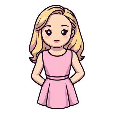 Sabrina Carpenter blonde singer in her Short n' Sweet era, pink dress and glamorous sticker