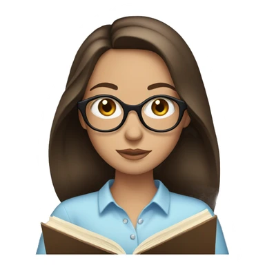 Brunette woman with blue eyes reading a book sticker
