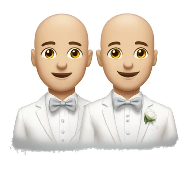 two male grooms in white one bald sticker