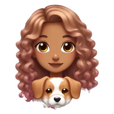TAN SKIN GIRL WITH LONG BROWN CURLY HAIR AND A CORGI pink kawaii shiny blushing cute kawaii pastel anime trending style pink pastelcore sticker