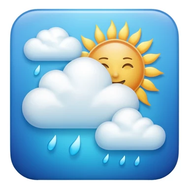 modern minimal Apple Weather App icon with blue gradient background, sun and cloud, rounded square, digital icon style sticker