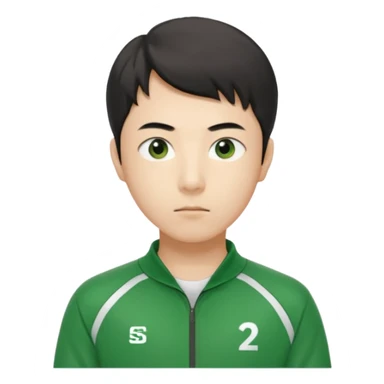 Illustrate Cho Sang-woo (Player 218) in green tracksuit with sharp, calculating gaze. sticker