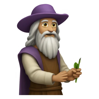 leonardo da Vinci holds a purple flower in his hands sticker