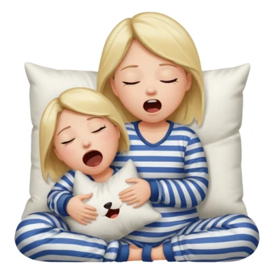 {
      "type": "human",
      "look": "girl in striped pyjamas, yawning, holding pillow",
      "description": "a sleepy girl in striped pyjamas yawning while holding a pillow"
    } sticker