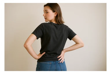 Rakurs orqadan oldiga qarab turgan inson qo'lini beliga qo'yib turgan sticker