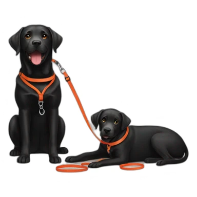 Black and orange labrador with red leash sticker