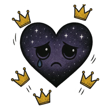 emo heart with night sky and falling crowns, remove background sticker