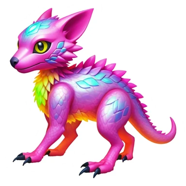 Tropical lush warm-colored modern colorful neon-colored cyber-Fakémon-Digimon-Trico-Vernid-creature sticker