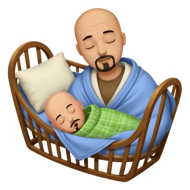 a man who is tan and bald with a black goatee sleeping in a cradle sticker
