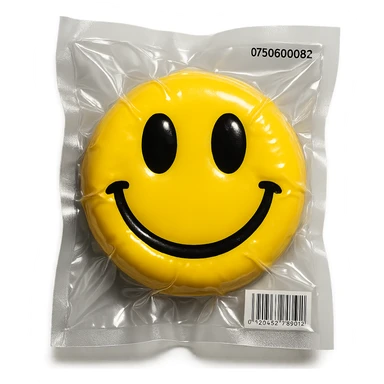 smiley face with shiny and squished look, vacuum-sealed style sticker