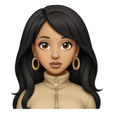 Cardi B with long jet black hair, beige outfit sticker