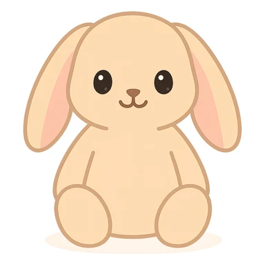 adorable beige plush bunny, floppy ears, inspired by Jellycat Bashful Bunny, gentle face, cuddly look sticker