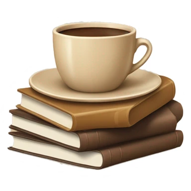 beige cup of coffee on top of a small stack of brown and beige books sticker