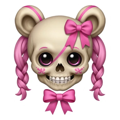 skull emoji with pink ribbon pookie sticker