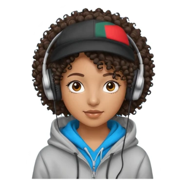 curly haired with headphones in and hoddie  black girl with cap sticker