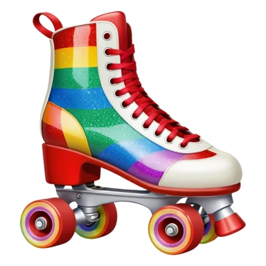 red vintage glitter roller skate with a white leather boot, rainbow stripes glitter sticker