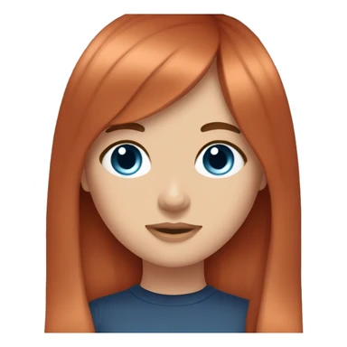 Red head straight hair curtain bangs hair blue eyes with blush  sticker