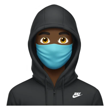 Black man wearing ski mask with the nike hoodie sticker