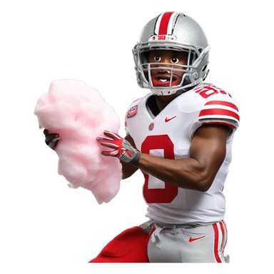 Ohio State football player eating cotton candy sticker