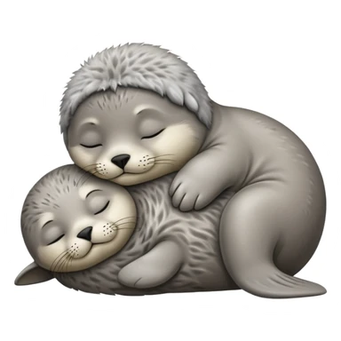 Sleeping baby seal with fluffy fur sticker