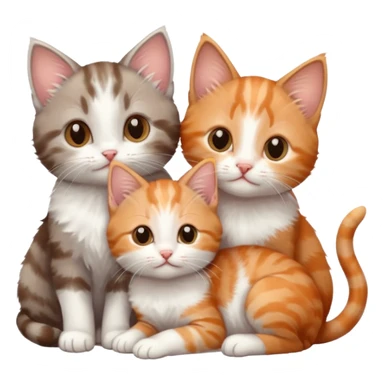 3 tiny kittens cuddling together all different colours, the first one is grey and white, the second is ginger and white and the third is brown tabby and white sticker