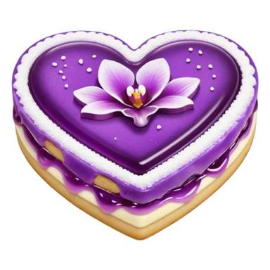 Realistic shortbread cookie in the shape of a heart with orchid purple color jelly middle filling and sprinkled powder sugar on top. sticker