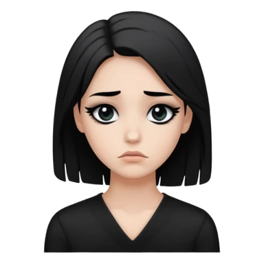 A sad looking smiley with side hair in balck that wears black eyeshadow a emp sticker