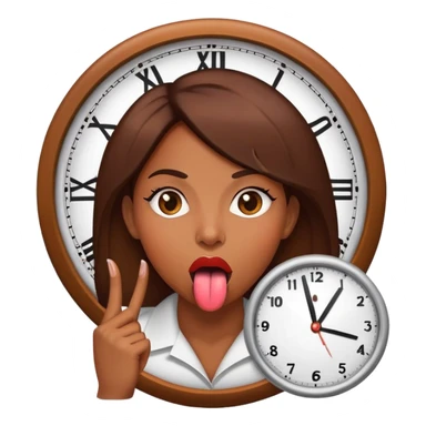 Brown skin town lady tongue out with clock  sticker