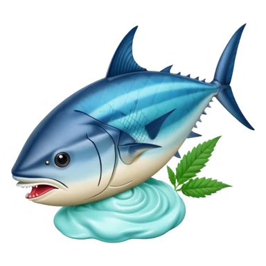 bluefin tuna in a gelato with cannabis leaf sticker