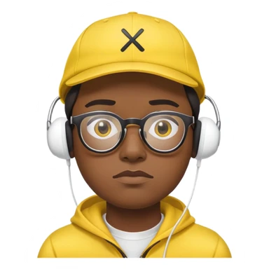 "- Nam
- 30 tuổi
- Da đen
- Đội mũ lưỡi trai vàng
- Đeo kính, airpod
- Mặt buồn
" sticker