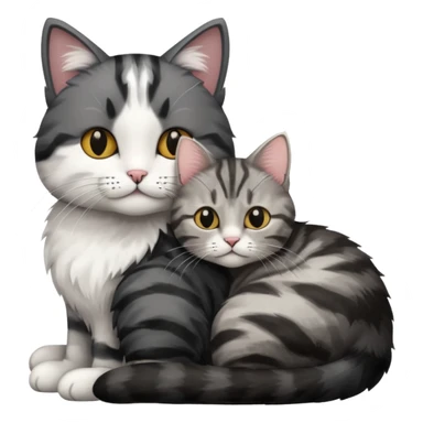 Two cats one black one grey and white cuddling sticker