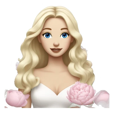 White bride with long light blonde hair and blue eyes with light pink peonies in hair white skin  sticker