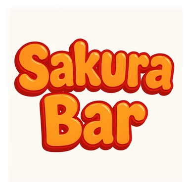 bubble letters in orange and red that say 'Sakura Bar', thick, soft, and cheerful, with a slight 3D effect sticker