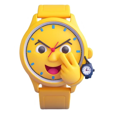 A yellow emoji face with a worried expression, looking at a wristwatch with raised eyebrows, showing urgency and stress sticker