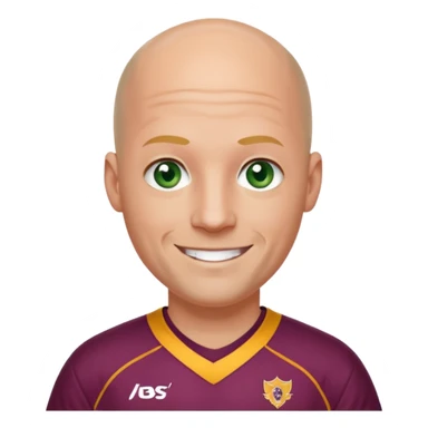 young-ish 50 year old man dressed in a brisbane broncos jersey, bald head, fair skin, happy face, blueish green eyes sticker