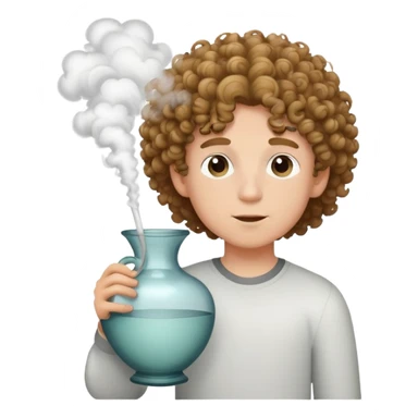 кудрявый мальчик светлые волосы выпускает дым изо рта держит в руках вазу sticker