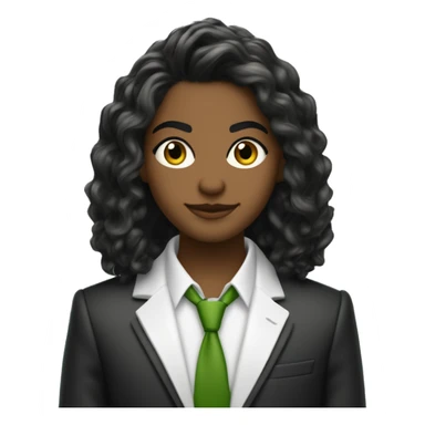 uma jovem de cabelo castanho com mechas loiras sendo o comprimento até os ombros e levemente ondulado.  Olhos verdes, vestindo uma blusa branca com blazer preto, sorrindo e de braços cruzados. sticker