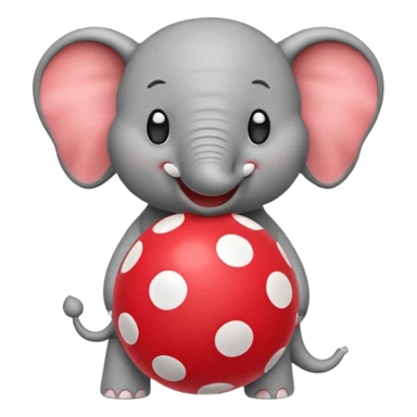 Create a cute emoji of a smiling cartoon elephant balancing a red patterned ball on its trunk sticker