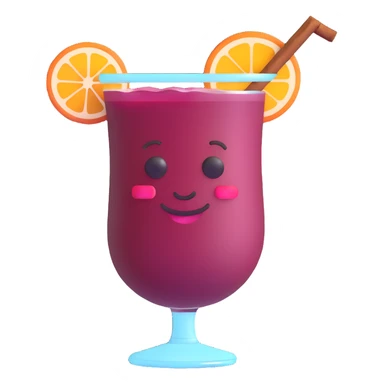 3D emoji style cocktail glass with burgundy drink and a cinnamon stick sticker