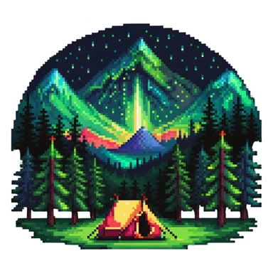aurora borealis night sky over forest with tent sticker