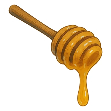 realistic honey dripping from a wooden dipper in ghibli style sticker