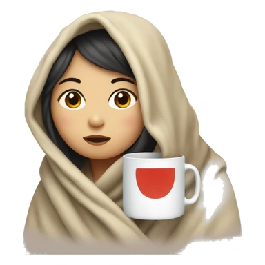 Asian girl bundled in blanket drinking out of a mug sticker