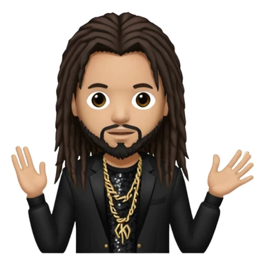 Reginald Fieldy Arvizu from Korn with long dark brown hair, light tan skin, black sequin outfit sticker