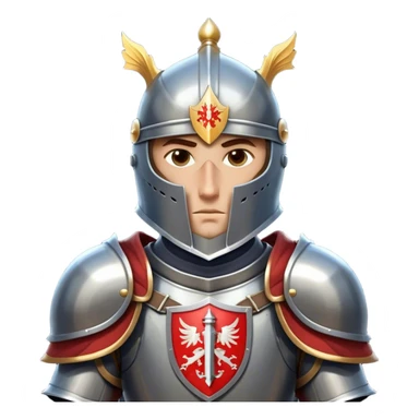 Clash of Clans aesthetic friendly Knight Portrait Emoji, With a noble, armored build featuring a gleaming suit adorned with simple heraldry and a determined gaze behind a visored helm, his face rendered in a natural skin tone (not yellow), Simplified yet dynamic features, highly detailed, glowing with a cool, steely radiance, high shine, courageous and resolute, stylized with an air of chivalric valor, focused and stalwart, soft glowing outline, capturing the essence of a valiant knight ready to charge into epic quests with honor! sticker