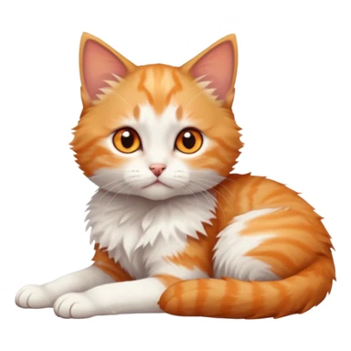 full body of very small + skinny ginger and white kitten with deep orange eyes and triangular shaped face lying down sticker
