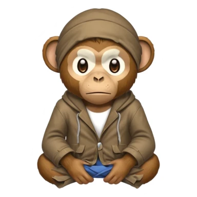 homeless poor monkey with torn clothes  sticker