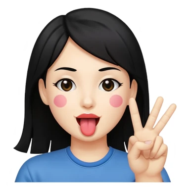 person with black hair doing the peace sign and has tongue out sticker