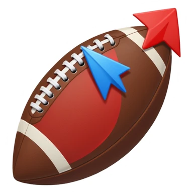 Uma bola de futebol americano com uma seta vermelha curva a indicar uma inversão de marcha abrupta. blue (#00A3E0) and red (#F9423A) sticker