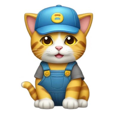 Cute cat dressed as a repairman with yellow cap sticker