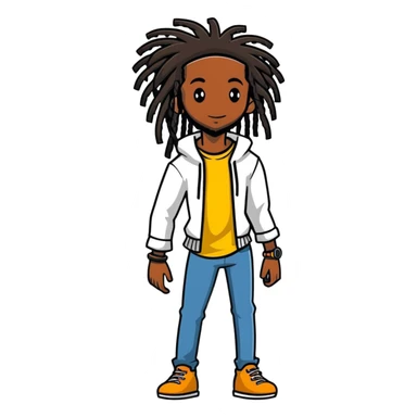 full body very skinny African American male figure standing wearing clothes with long dreadlocks sticker